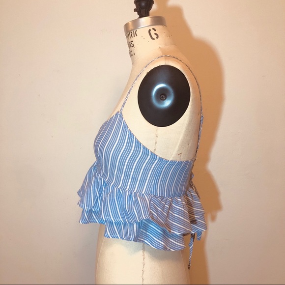 F21 Light Blue White Peplum Top - Picture 2 of 3